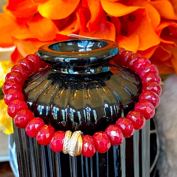 ⭐️SOLD⭐️Brighton NEPTUNE’S RINGS RUBY CHALCEDONY gold silver Crystal Bracelet - Picture 3 of 12